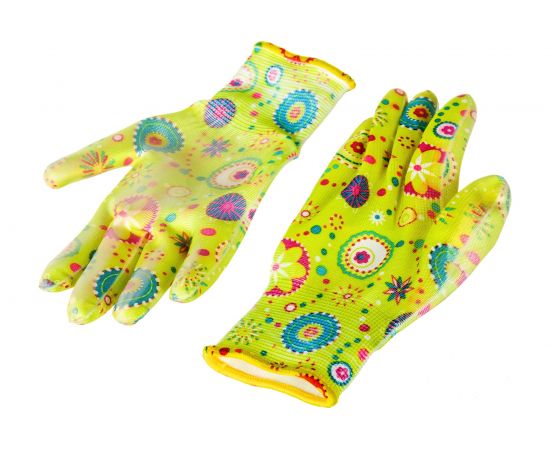 Садовые перчатки Grinda прозрачное PU покрытие, 13 класс вязки, зеленые, размер M 11290-M – изображение 3