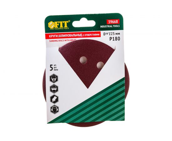 Круги шлифовальные 5 шт. (125 мм; Р180; 8 отверстий) FIT IT 39668 – изображение 6