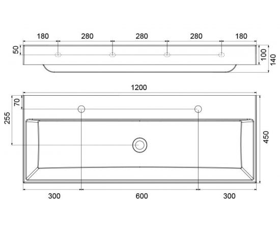 Умывальник (раковина) подвесной, двойной из литого мрамора Ravak NATURAL DUO 1200 XJO01212000 – изображение 7