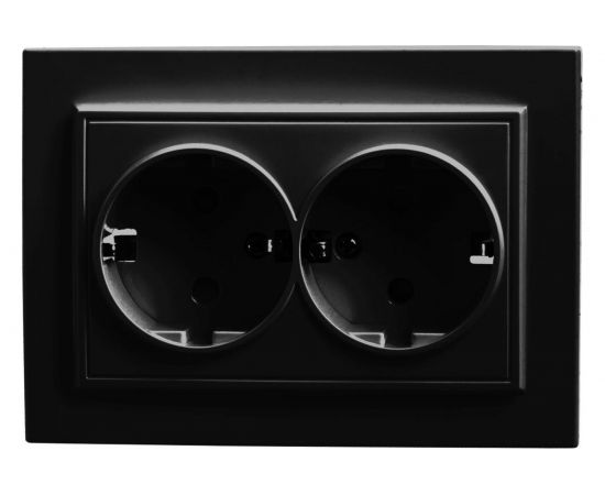 2-местная розетка STEKKER с заземлением PST16-9011-03, с защитной шторкой, 16А, серия Эрна, черный 39482 