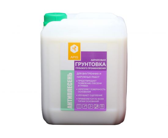 Грунтовка глубокого проникновения APIS Антиплесень, белый, канистра 5 кг 4665296510181 
