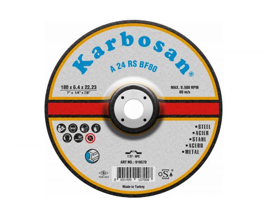 Диск шлифовальный по металлу 180х6.4х22 мм Karbosan 10570 