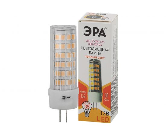 Светодиодная лампа ЭРА LED JC-5W-12V-CER-827-G4, капсула, 5Вт, теплая, G4 20/500/21000 Б0049087 