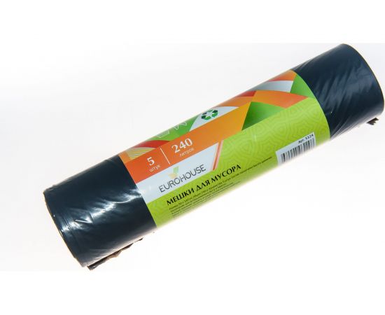 Мешки для мусора (5 шт; 240 л; 33 мкм; 90х140 см; ПВД) EUROHOUSE 5124 