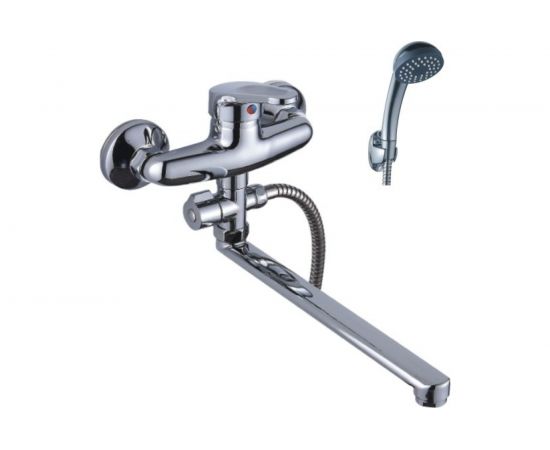 Универсальный смеситель Эверест с плоским прямым изливом и переключателем для душа B21-028 
