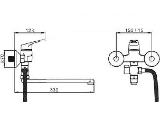 Универсальный смеситель Эверест с плоским прямым изливом и переключателем для душа B21-028 – изображение 2
