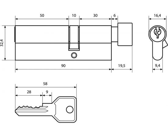 Цилиндровый механизм Стандарт CP (30x10x50 мм; 5 ключей; английский ключ; вертушка) 11120 – изображение 2
