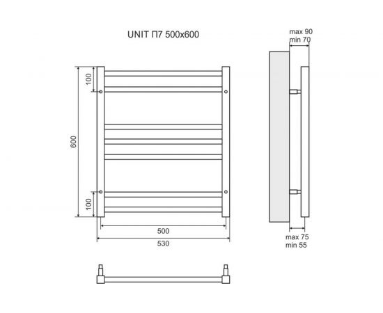 Водяной полотенцесушитель Lemark Unit П7 LM45607BL 500x600, черный LM45607BL – изображение 3