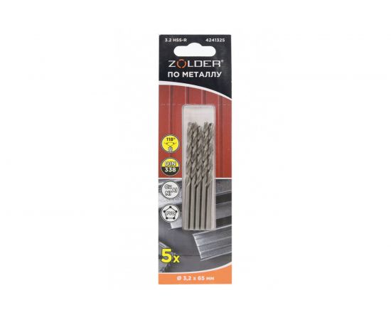 Сверло по металлу HSS-R (5 шт; 3.2х65 мм; цилиндрический хвостовик) ZOLDER 4241325 