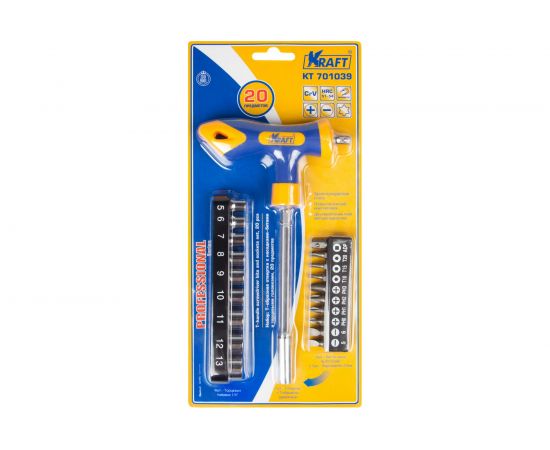 Т-образная отвертка с битами и головками 20 предметов KRAFT KT 701039 – изображение 3