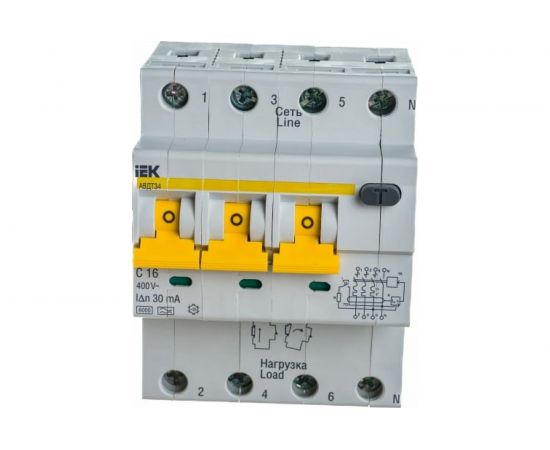 Автоматический выключатель дифференциального тока IEK 3п+N 2модуля C 25A 30mA тип A 6kA АВДТ-34 ИЭК MAD22-6-025-C-30 – изображение 5