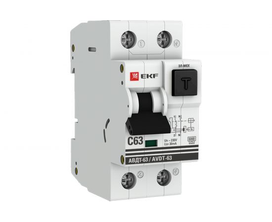 Автоматический дифференциальный выключатель EKF АВДТ-63 63А/30мА C электромеханический A 6кА DA63-63-30 