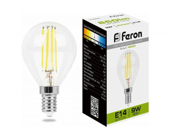 Светодиодная лампа FERON 9W 230V E14 4000K прозрачная, LB-509 38002 