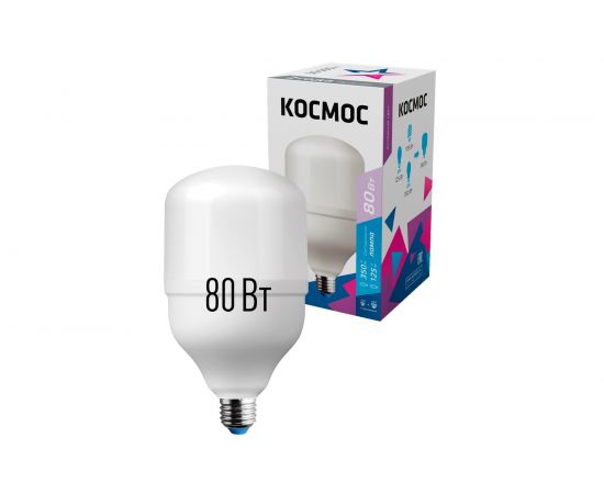 Светодиодная лампа Космос HWLED 80W 220V E27 6500K переходник в комплекте на Е40 LksmHWLED80WE2765 