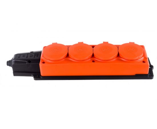 Штепсельная колодка NE-AD 4-гнезда с крышкой, с заземлением, 16А, IP54 каучук, Оранжевый 4114 – изображение 2