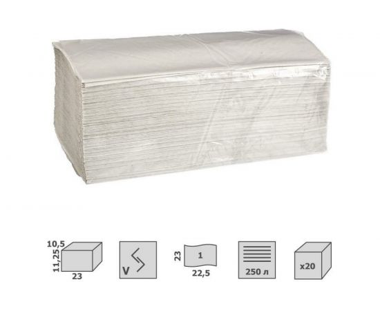 Бумажные полотенца для диспенсера ООО Комус V-сложения, 1 слой, серый, 250 листов, 20 пачек в упаковке 1023413 – изображение 3