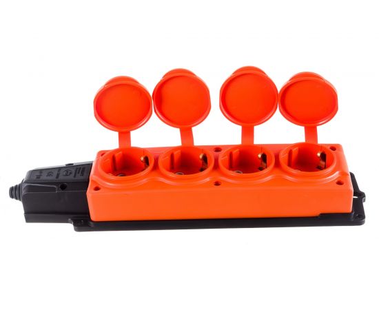 Штепсельная колодка NE-AD 4-гнезда с крышкой, с заземлением, 16А, IP54 каучук, Оранжевый 4114 – изображение 3