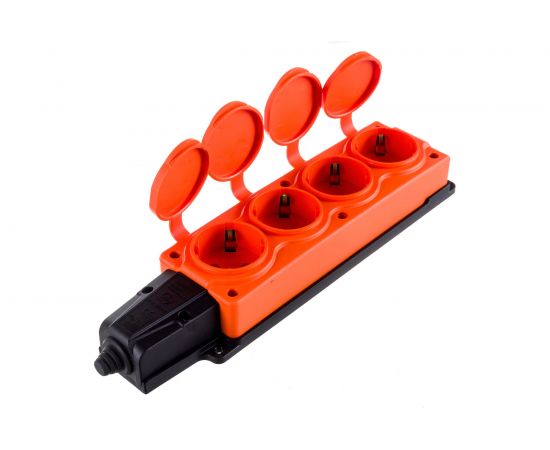 Штепсельная колодка NE-AD 4-гнезда с крышкой, с заземлением, 16А, IP54 каучук, Оранжевый 4114 – изображение 4