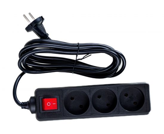 Сетевой удлинитель ФОТОН 10-33S, 3м, 3 розетки, 10А, с выключателем, Черный 24749 