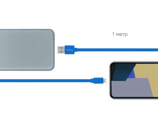 Кабель Rombica USB - Lightning MFI, ПВХ Плоский, 1м, синий DIGITAL MR-01 CB-MR01N 
