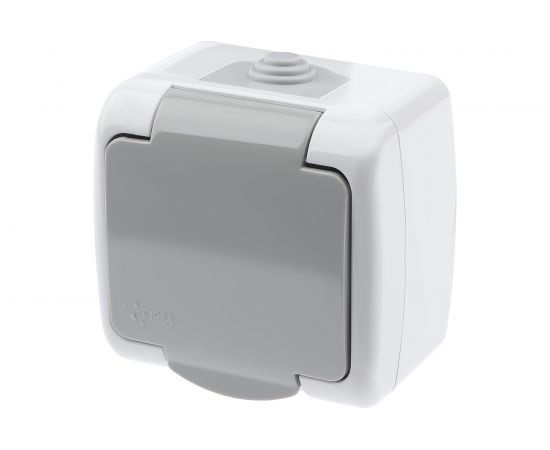 Розетка Intro Atlantic 5-201-03 с заземлением Schuko 16А-250В IP54 открытой установки серый Б0050945 