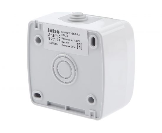 Розетка Intro Atlantic 5-201-03 с заземлением Schuko 16А-250В IP54 открытой установки серый Б0050945 – изображение 2