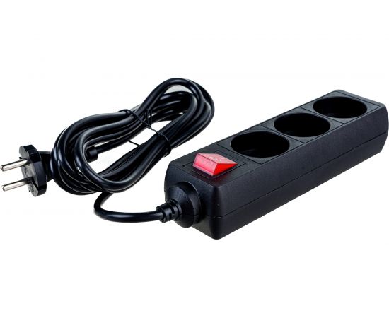 Сетевой удлинитель ФОТОН 10-33S, 3м, 3 розетки, 10А, с выключателем, Черный 24749 – изображение 2