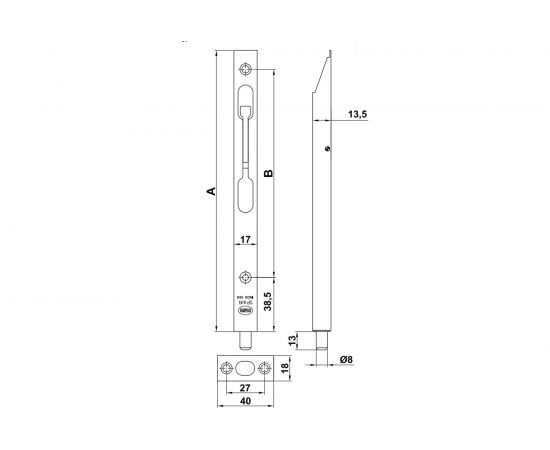 Нижняя задвижка Amig 200 мм, покрытие латунь 401-200 LP – изображение 2