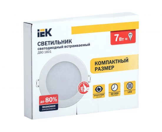 Светильник IEK ДВО 1601, белый, круг, LED, 7вт, 3000 К, IP20 LDVO0-1601-1-7-K01 – изображение 2