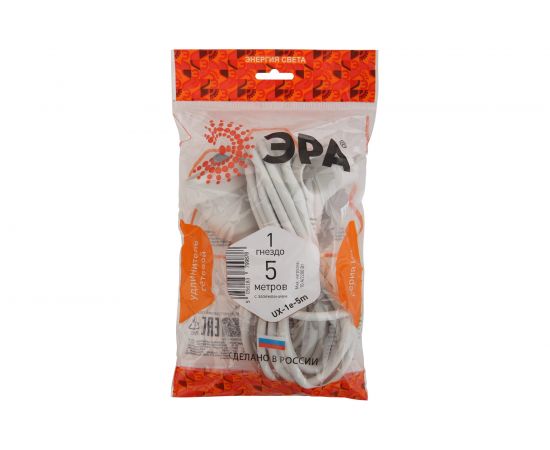 Удлинитель ЭРА UX-1е-5m с заземлением, 1гн, 5м, ПВС, 3x0.75мм2, 10А Б0039818 – изображение 2