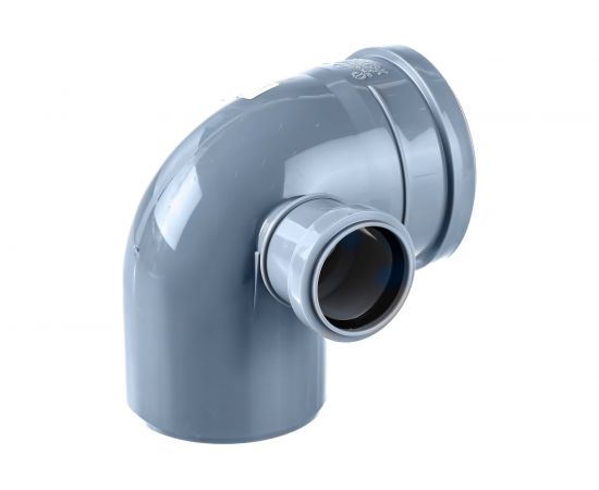 Отвод ПОЛИТЭК 110х90 градусов, с выходом 50, левый 300111050Л – изображение 3