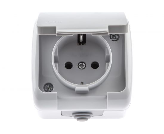Розетка Intro Atlantic 5-201-03 с заземлением Schuko 16А-250В IP54 открытой установки серый Б0050945 – изображение 3