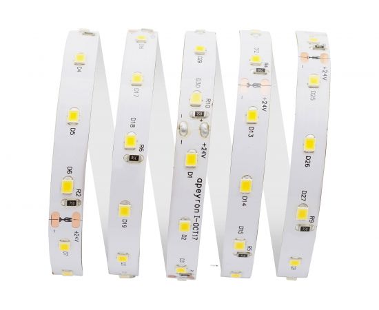 Светодиодная лента Apeyron 24В, 8Вт/м, smd2835, 60д/м, IP20, 800Лм/м, подложка 10мм, 5м, холодный белый 00-371 – изображение 3