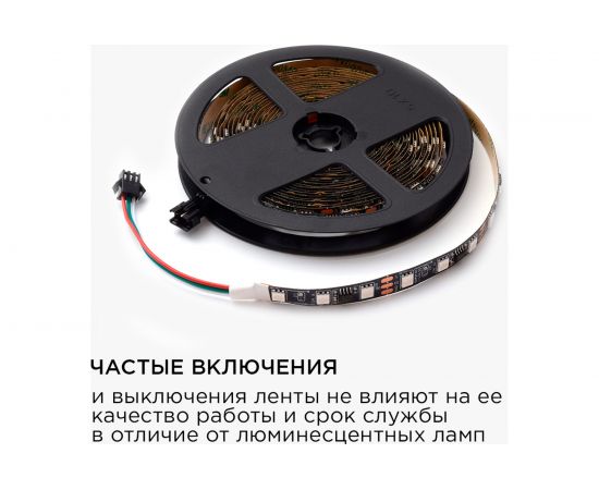 Комплект цифровой светодиодной ленты Apeyron 12В, 14,4Вт/м, smd5050, 60д/м, IP20, подложка 10мм/черная, 5м, rgb 83ЦЛ – изображение 6