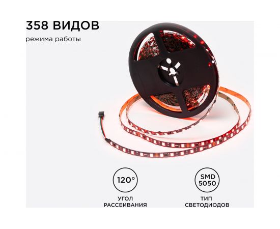 Комплект адресной ленты Apeyron 24В, 14,4Вт/м, smd5050, 60д/м, IP20, подложка 10мм(черная), 10м, RGB/ 10-101 – изображение 8