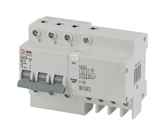 Автоматический выключатель дифференциального тока ЭРА SIMPLE 3P+N 16А 30мА тип АС Б0039294 