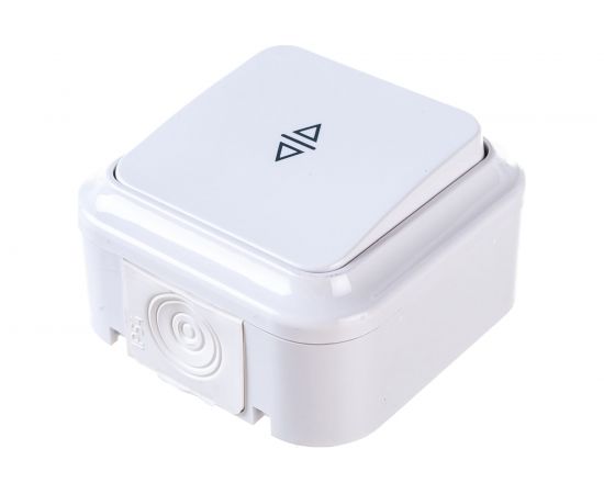 Выключатель Bylectrica 1-клавишный открытая установка, 6А перекрестный IP54, серия ПРАЛЕСКА АКВА, белый, А6/2 10-872 