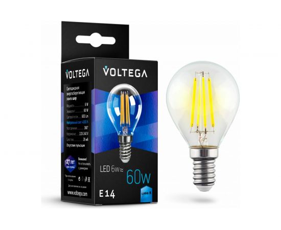 Светодиодная лампа VOLTEGA Шар Е14 4000К 6W 7022 