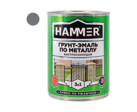 Грунт-эмаль по металлу HAMMER 3в1 б/с серая 0,9 кг ЭК000116552 