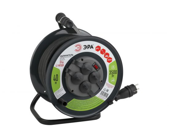 Силовой удлинитель ЭРА RMx4e s3x2.5-40m, IP44, на металлической катушке, с заземлением, 4 гнезда, 40м, КГ 3х2.5 Б0043059 – изображение 2
