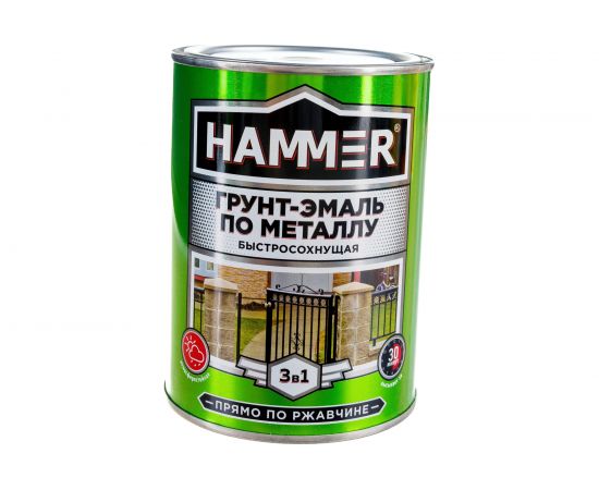 Грунт-эмаль по металлу HAMMER 3в1 б/с серая 0,9 кг ЭК000116552 – изображение 4