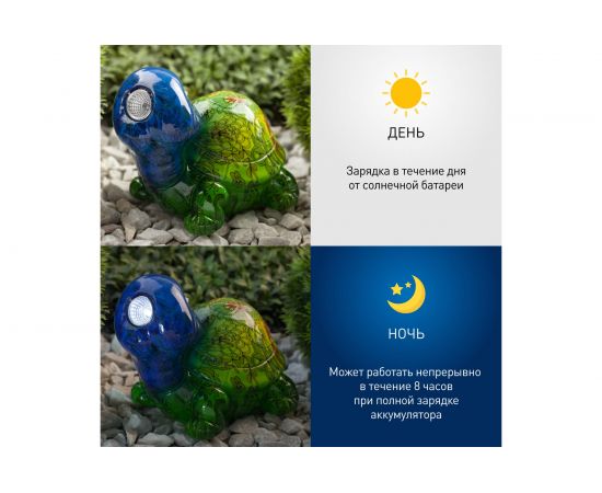 Садовый светильник на солнечной батарее ЭРА ERAFYS01-06 Черепаха, полистоун, 13 см Б0038499 – изображение 5