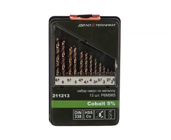 Набор сверл (13 шт; 1.5-6.5 мм; Р6М5К5) по металлу Дело Техники 211213 