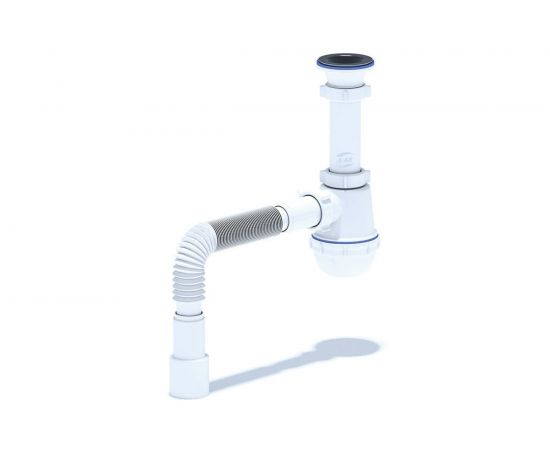 Сифон для умывальника/мойки АНИ Пласт бутылочный, 1 1/2 дюйма x 40 мм, гофрированный, 40х40/50 мм, нержавеющая сетка A0115 025-0129 