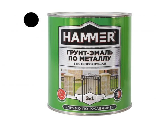 Грунт-эмаль по металлу HAMMER 3в1 б/с черная 2,7 кг ЭК000125870 – изображение 2