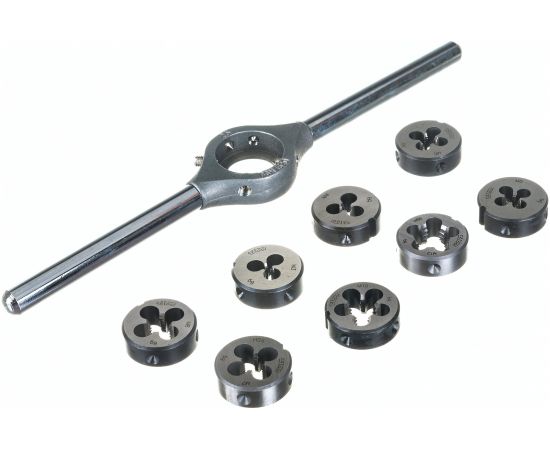 Резьбонарезной набор Bucovice Tools MINI-1, 9 предметов, плашки M3-M12, на блистере 330129 