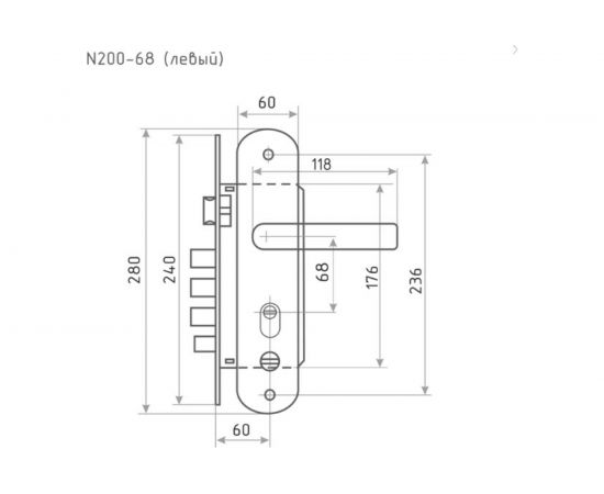 Врезной замок НОРА-М N200-68мм левый, мат.хром/черн.никель 14533 – изображение 2