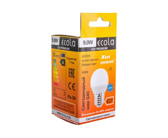 Светодиодная лампа Ecola globe LED Premium 9,0W G45 220V E27 4000K шар /композит/ 82x45 K7QV90ELC – изображение 6