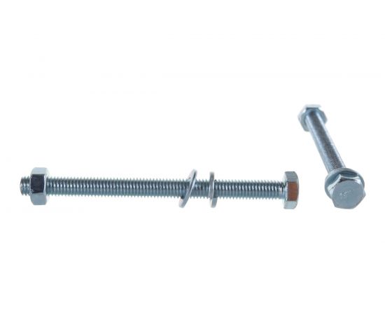 Болт с шестигранной головкой в комплекте с гайкой, шайбой, шайбой пружинной, ЗУБР, МАСТЕР, 303436-08-100 