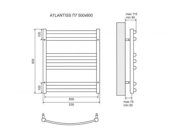 Полотенцесушитель водяной Lemark Atlantiss П7 500x600, черный LM32607RBL – изображение 3